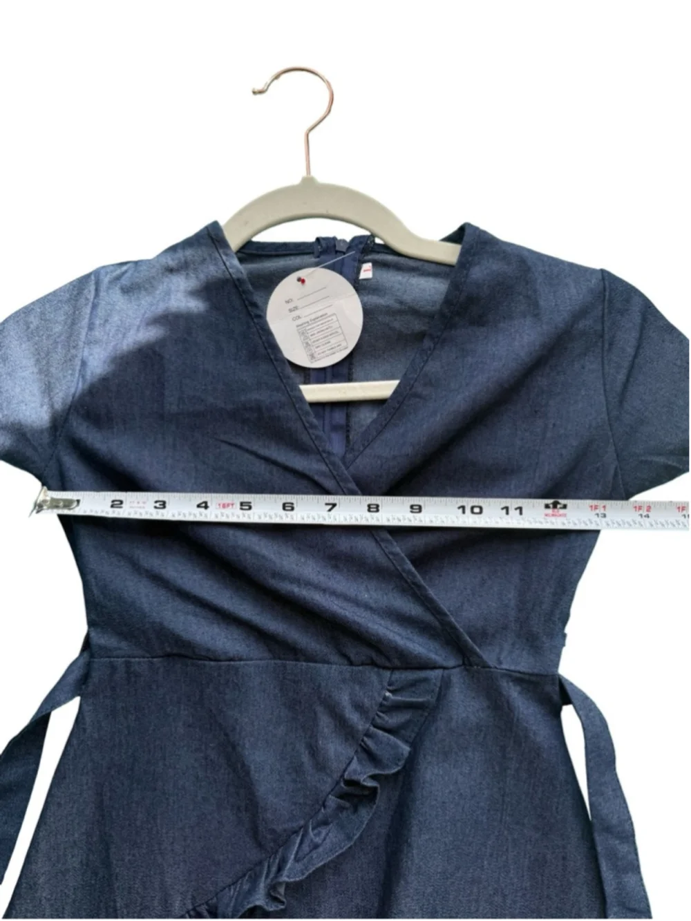 Beauty Fashion Kids Denim Look Wrap Dress Size L Fits Smaller Ruffle Hem - Picture 6 of 11